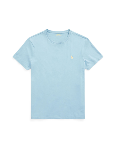 Shop Polo Ralph Lauren Custom Slim Fit Jersey Crewneck T-shirt Man T-shirt Sky Blue Size Xxl Cotton