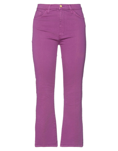 Shop Manila Grace Woman Denim Pants Mauve Size 27 Cotton, Elastane In Purple