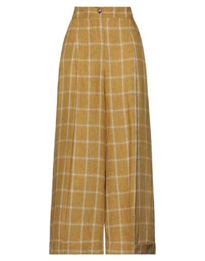 Shop Solotre Woman Pants Ocher Size 6 Linen In Yellow