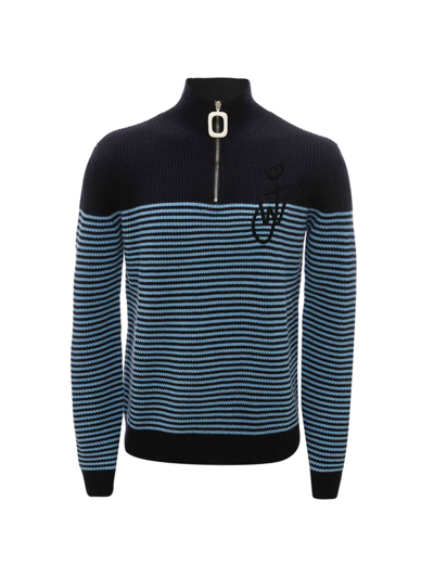 Shop Jw Anderson Jwa Quarter-zip Striped Sweater In Navy Blue