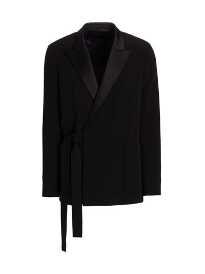 Shop Balmain Satin Lapel Wrap Tied Crepe Jacket In Black