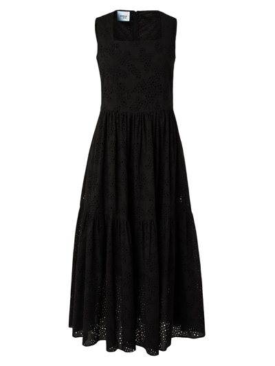 Shop Akris Punto Women's Eyelet Lace Tiered Midi-dress In Black