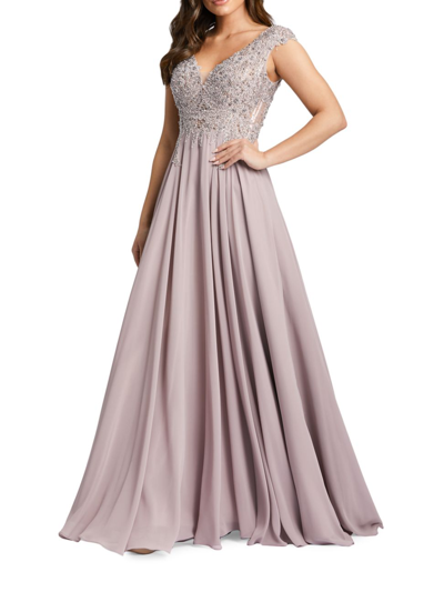 Shop Mac Duggal Women's Metallic Floral Bead-embroidered A-line Gown In Vintage Lilac