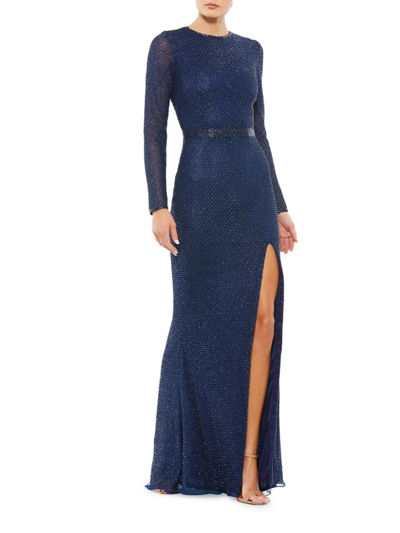 Shop Mac Duggal Women's Bead-embellished A-line Gown In Midnight