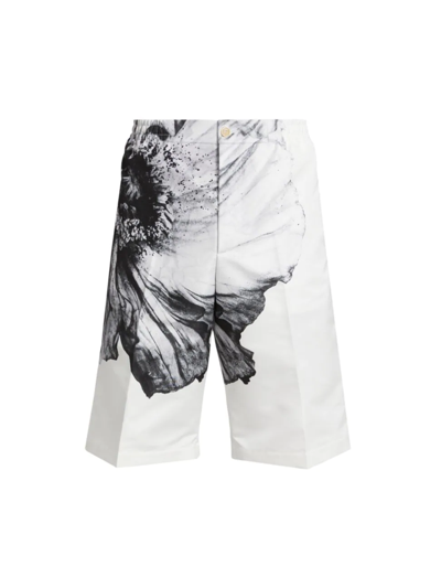 Shop Alexander Mcqueen Men's Flower Print Polyfaille Shorts In White Black White