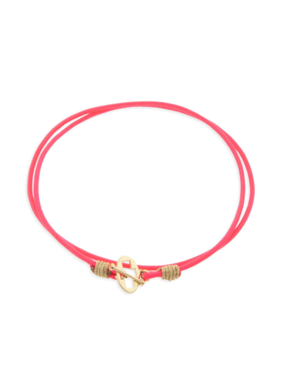 Shop Luis Morais Men's 14k Yellow Gold & Braided Cord Bracelet In Pink