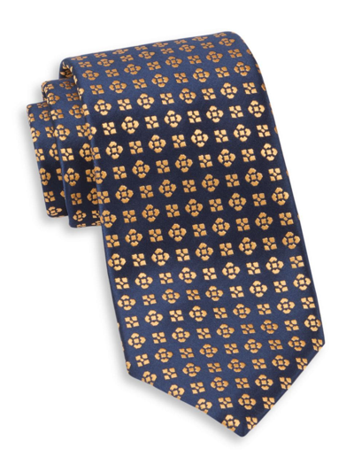 Shop Charvet Men's Neat Geo Motif Silk Tie In Navy Orange