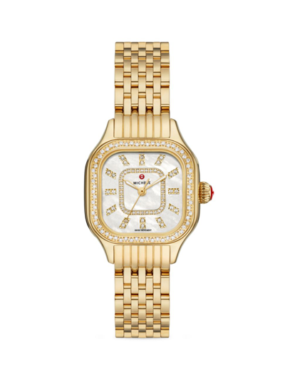 Shop Michele Women's Meggie Goldtone Stainless Steel & Diamond Bracelet Watch In White