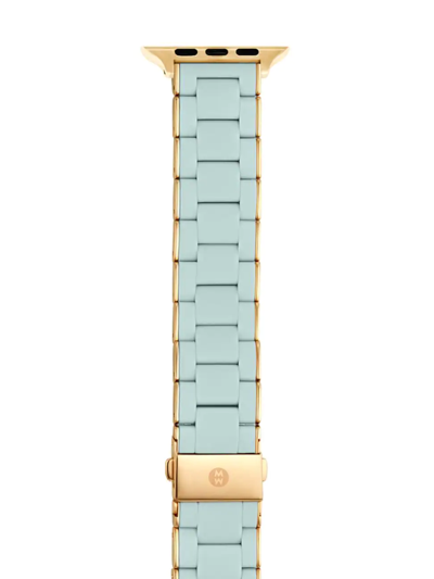 Shop Michele Women's Apple Watch Goldtone Stainless Steel & Silicone Bracelet Strap/38/40/41 & 42/44/45/49mm In Green