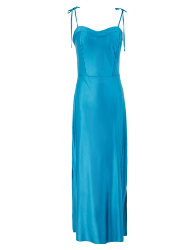 Shop 8 By Yoox Satin Side-split Slip Dress Woman Maxi Dress Turquoise Size 4 Polyamide, Elastane In Blue