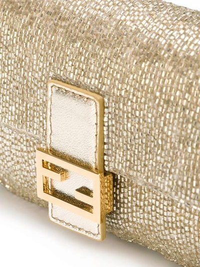 Shop Fendi Micro 'baguette' Clutch - Metallic