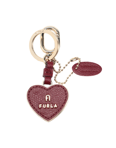 Shop Furla Magnolia Keyring Heart - Metallo+ares Woman Key Ring Burgundy Size - Metal, Soft Leather In Red