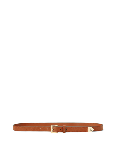 Shop Lauren Ralph Lauren Logo-tip Pebbled Leather Belt Woman Belt Brown Size L Bovine Leather