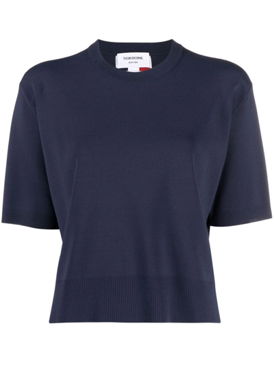 Shop Thom Browne Rwb Intarsia-knit T-shirt In Blue
