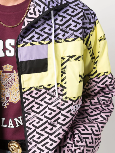 Shop Versace Greca Hooded Lightweight Jacket In Purple