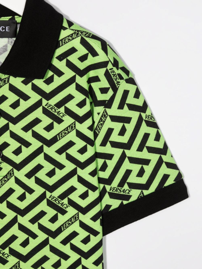 Shop Versace Greca-print Polo Shirt In Green