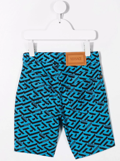 Versace La Greca Printed Shorts In Blue