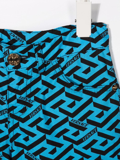 Versace La Greca Printed Shorts In Blue
