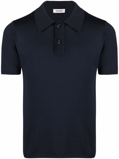 Shop Sandro Short-sleeve Pointed-collar Polo Shirt In Blue
