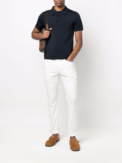 Shop Sandro Short-sleeve Pointed-collar Polo Shirt In Blue