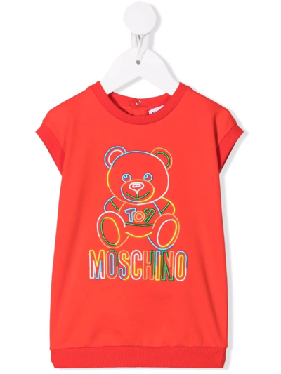 Shop Moschino Teddy Bear Motif Sweater Dress In Red