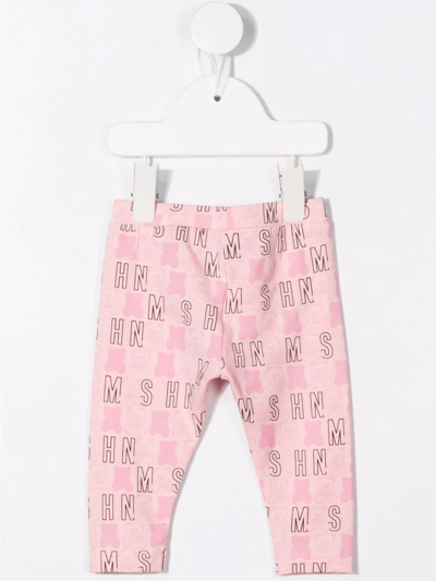 Shop Moschino Logo Print Leggings In Pink