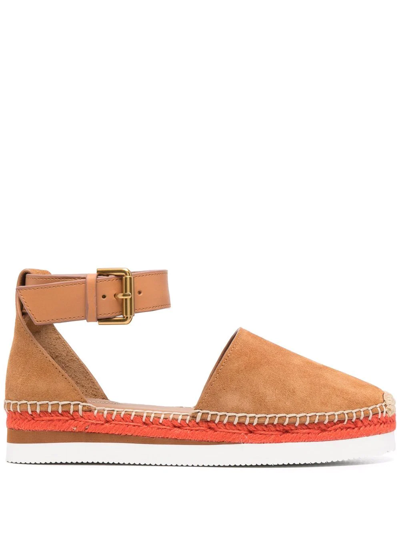 Shop See By Chloé Ankle-strap Flat Espadrilles In Brown