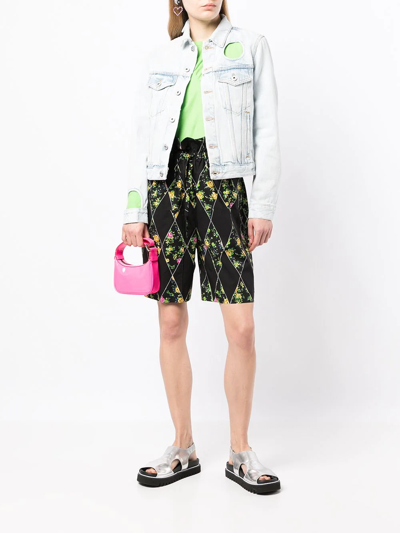 Shop Msgm Floral-print High-waisted Shorts In Black