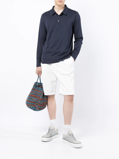 Sunspel Button-up Long-sleeved Polo Shirt In Blue