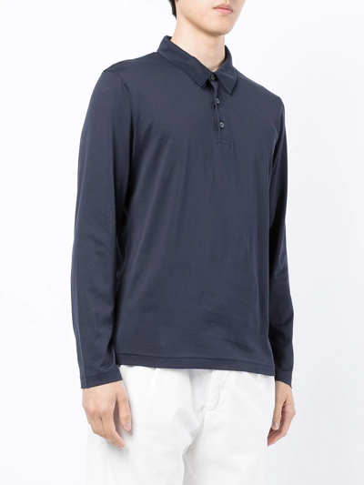 Sunspel Button-up Long-sleeved Polo Shirt In Blue
