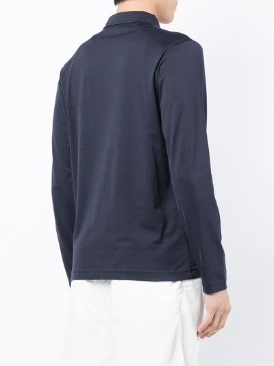 Sunspel Button-up Long-sleeved Polo Shirt In Blue