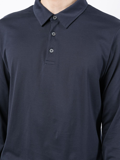 Sunspel Button-up Long-sleeved Polo Shirt In Blue