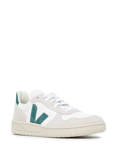 Shop Veja V-10 B-mesh Leather Sneakers In White