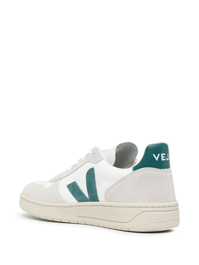 Shop Veja V-10 B-mesh Leather Sneakers In White