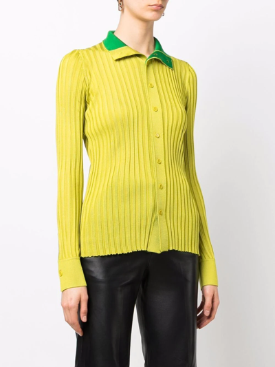 Shop Bottega Veneta Ribbed-knit Cardigan In Green