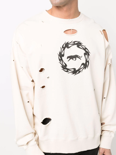 Shop Just Cavalli Distressed Logo-print Sweatshirt In Neutrals