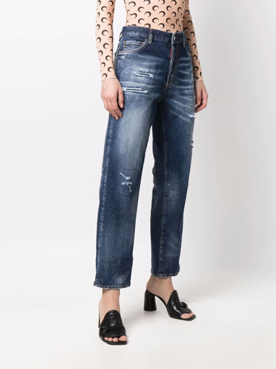 Dsquared2 Distressed High-waisted Jeans In Blue
