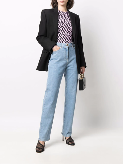 Shop Versace High-rise Straight-leg Jeans In Blue