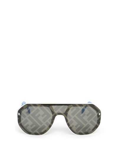 Shop Fendi Reflective Logo Aviator Sunglasses In Grey