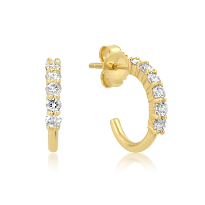 Shop Jennifer Meyer Mini 4-prong Diamond Hoops Earring In Yellow Gold,white Diamonds