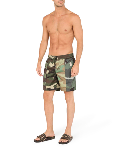 Shop Dolce & Gabbana Camouflage-print Logo-tag Swim Shorts In Multicolour