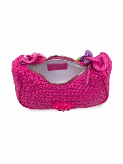 Shop Versace Medusa Straw Shoulder-bag In Pink