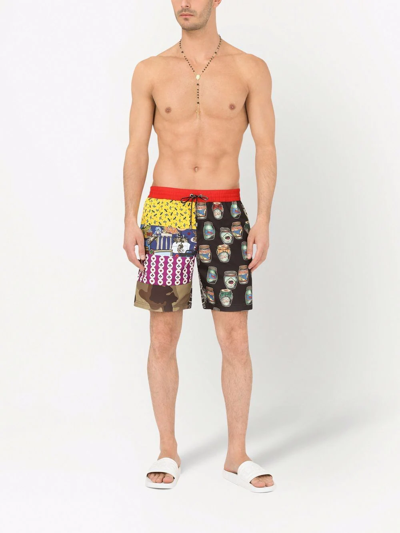 Shop Dolce & Gabbana Graphic-print Mid-length Swim Shorts In Black