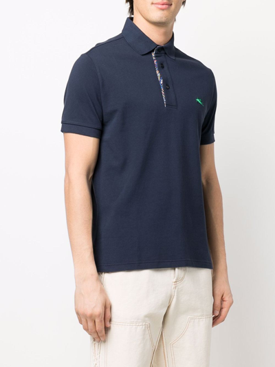 Shop Etro Printed Cotton Polo Shirt In Blue