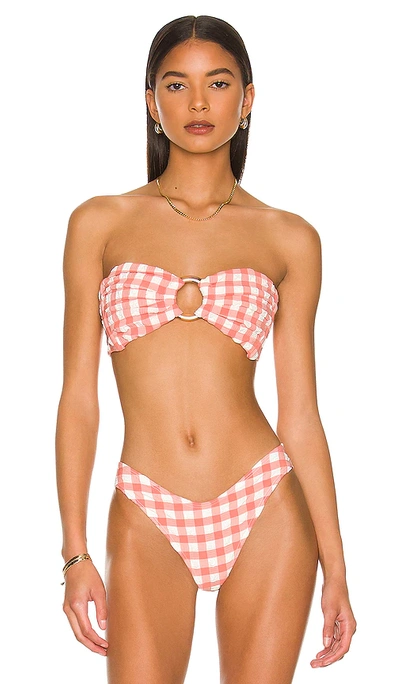 Shop Montce Swim Tori Tie Bikini Top In Shrimp Gingham