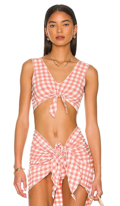 Shop Montce Swim Sheer Kim Bikini Top In Shrimp Gingham