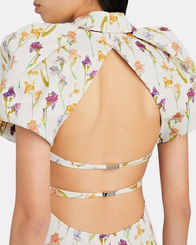 Shop Brandon Maxwell Iris Open-back Floral Poplin Midi Dress In Multi