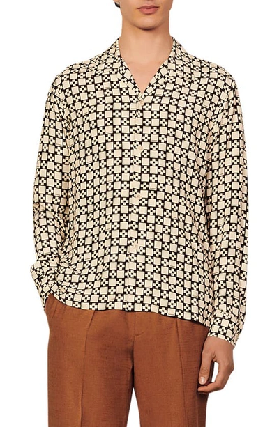 Sandro Cross Check Short Sleeve Shirt In Cream | ModeSens