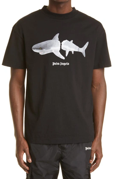 Shop Palm Angels Shark Print Logo Graphic Tee In Black White