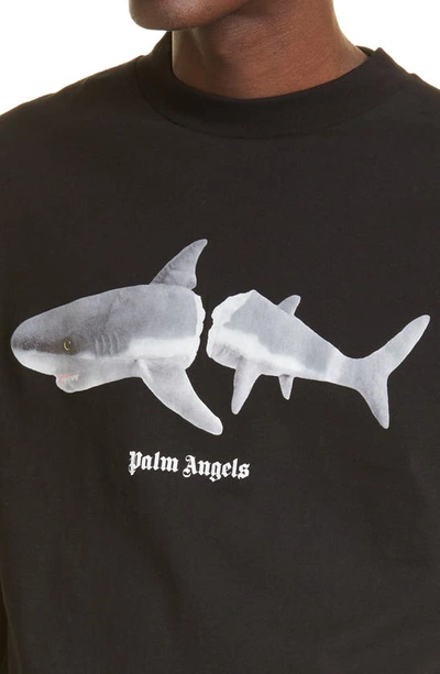 Shop Palm Angels Shark Print Logo Graphic Tee In Black White